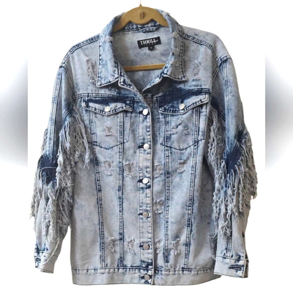 Thrill Blue Distressed Jean Jacket Size 1X